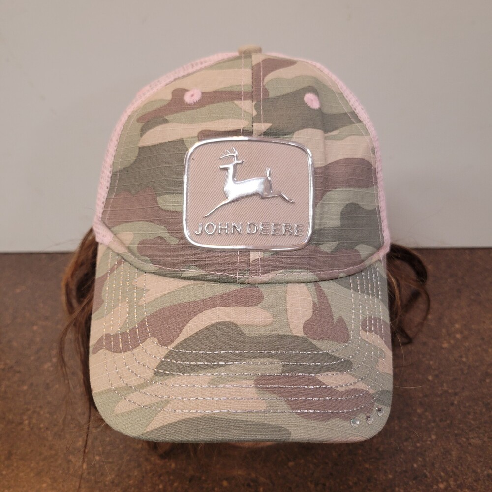 John Deere Trucker Hat Womens Pink Camouflage Meshback Adjustable Snapback Cap